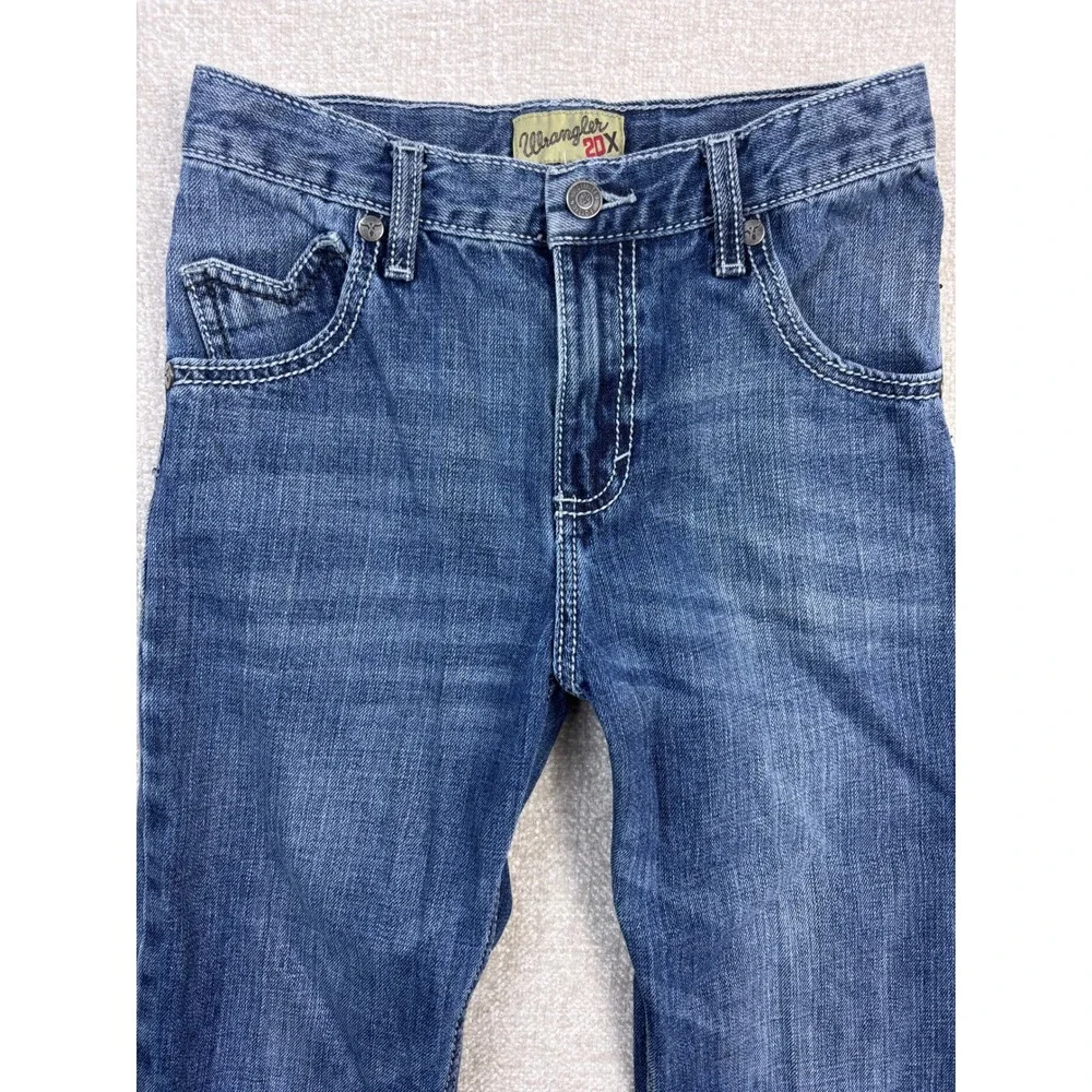 Wrangler 20X Boys Blue Jeans Regular Fit Straight Leg Adjustable Waist Size 14